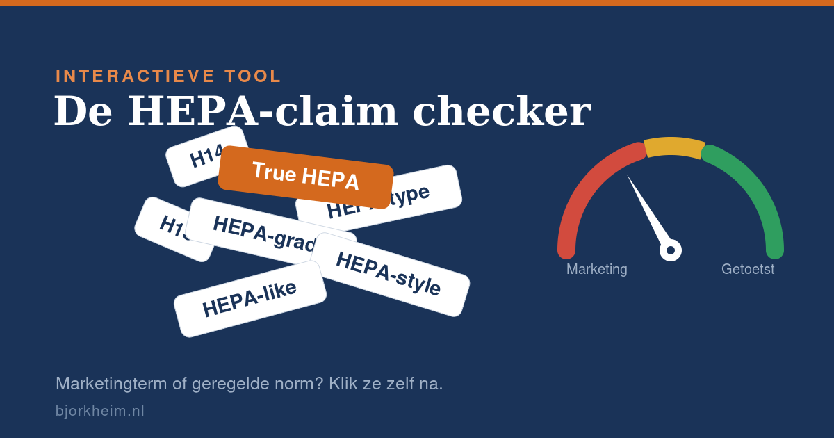 De HEPA-claim checker met termen die over elkaar buitelen